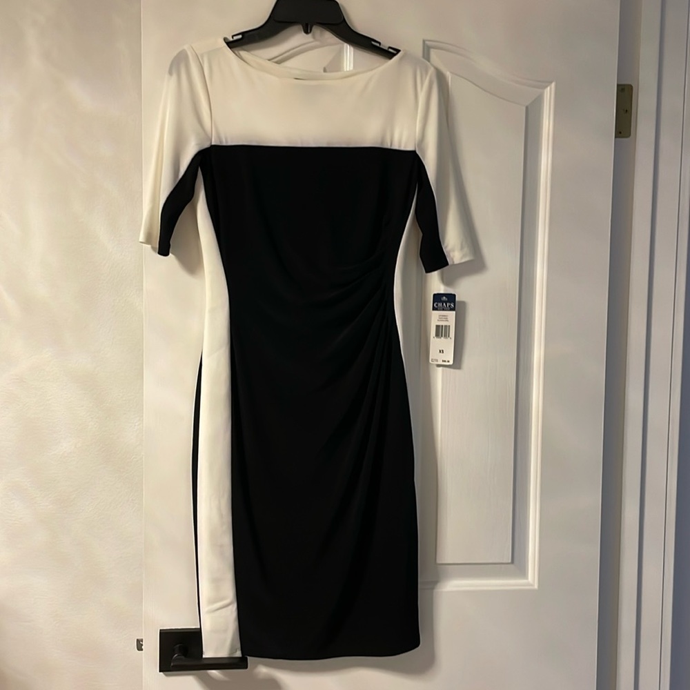 Never worn black and white dress with ruching